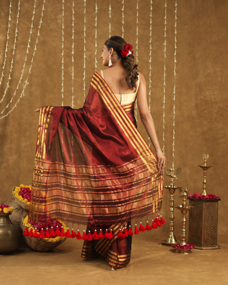 Navya Maroon Banarasi Saree - Image 4