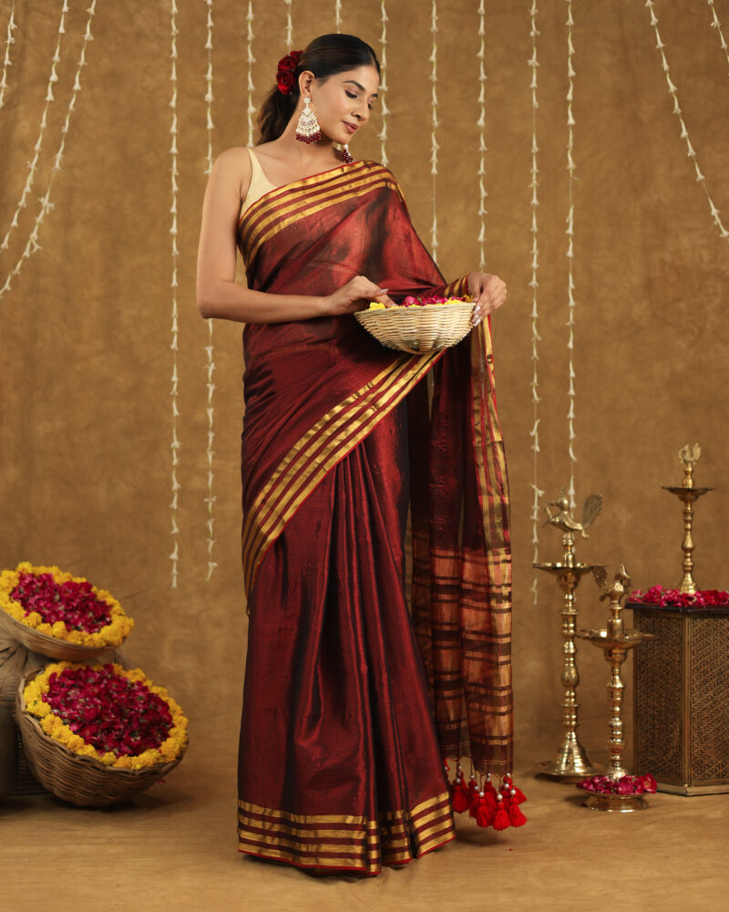 Navya Maroon Banarasi Saree - Image 5