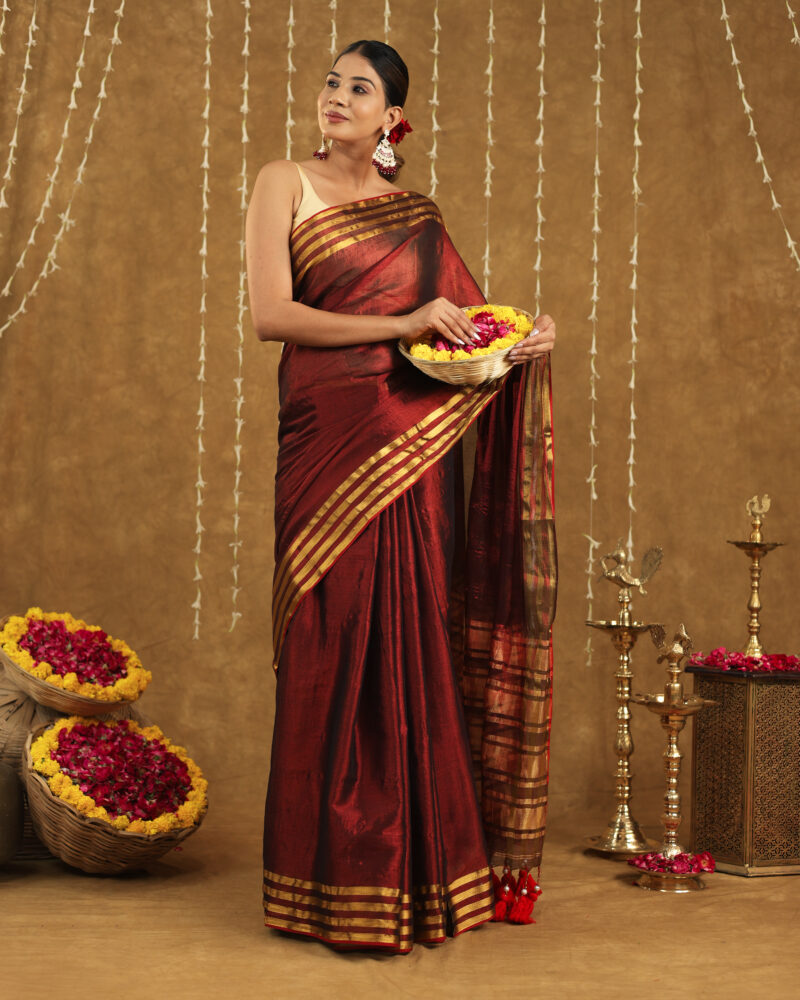 Navya Maroon Banarasi Saree - Image 6