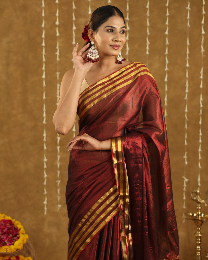 Navya Maroon Banarasi Saree - Image 7