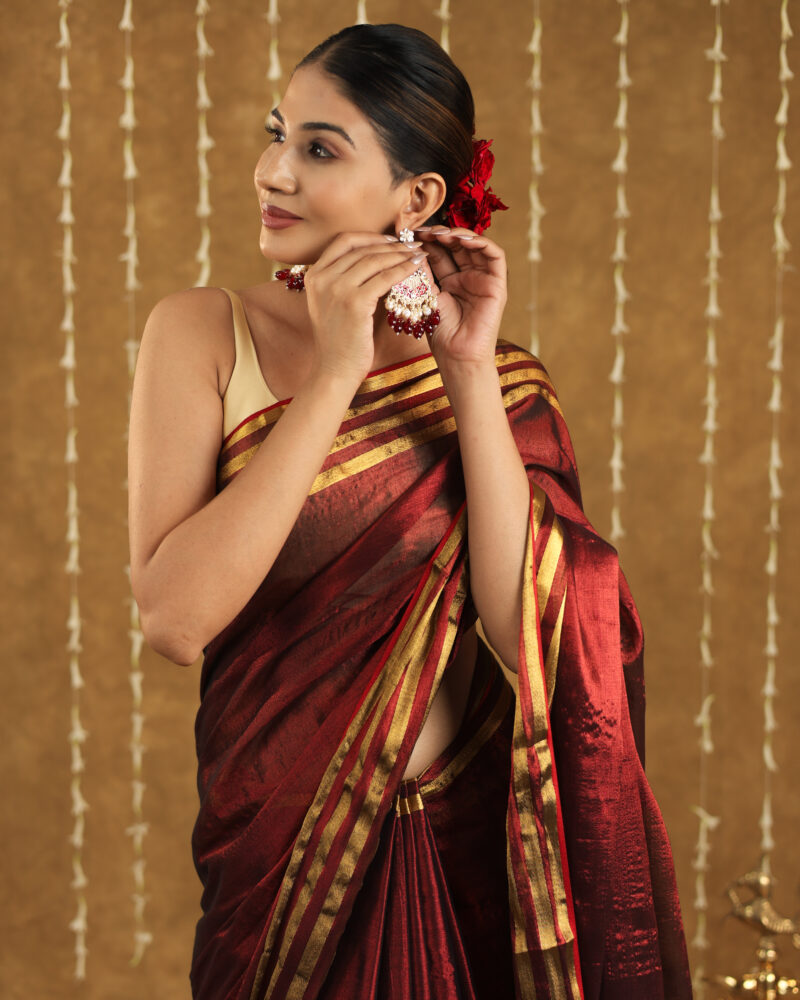 Navya Maroon Banarasi Saree - Image 8