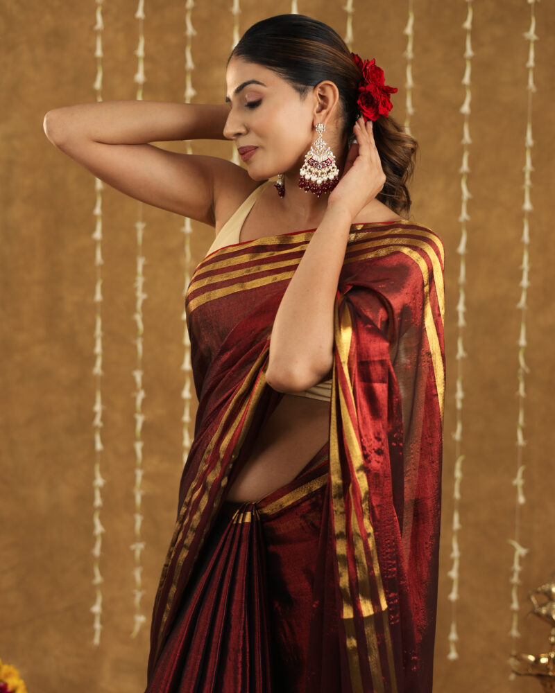 Navya Maroon Banarasi Saree - Image 9