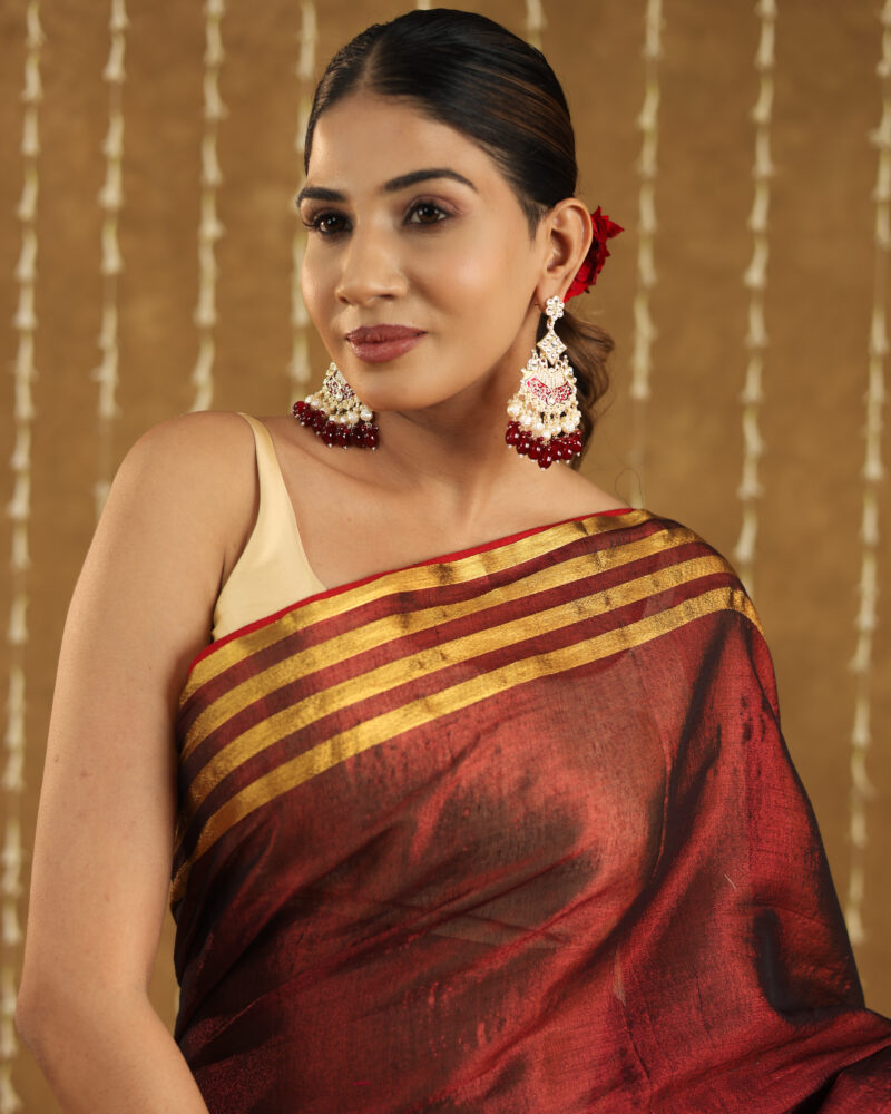 Navya Maroon Banarasi Saree - Image 10