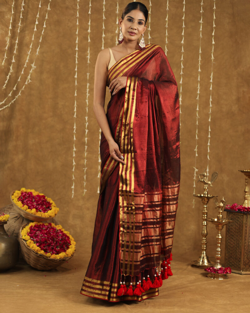 Navya Maroon Banarasi Saree - Image 11