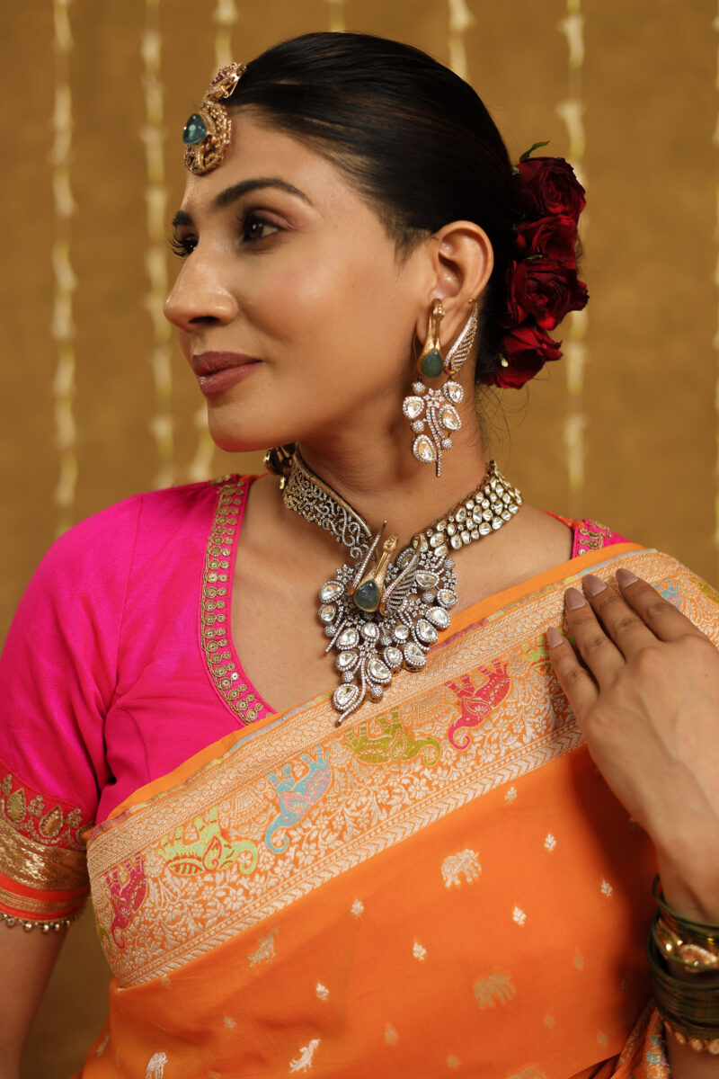 Exclusive Mustard Yellow Pure Khaddi Georgette Banarasi Saree - Image 10