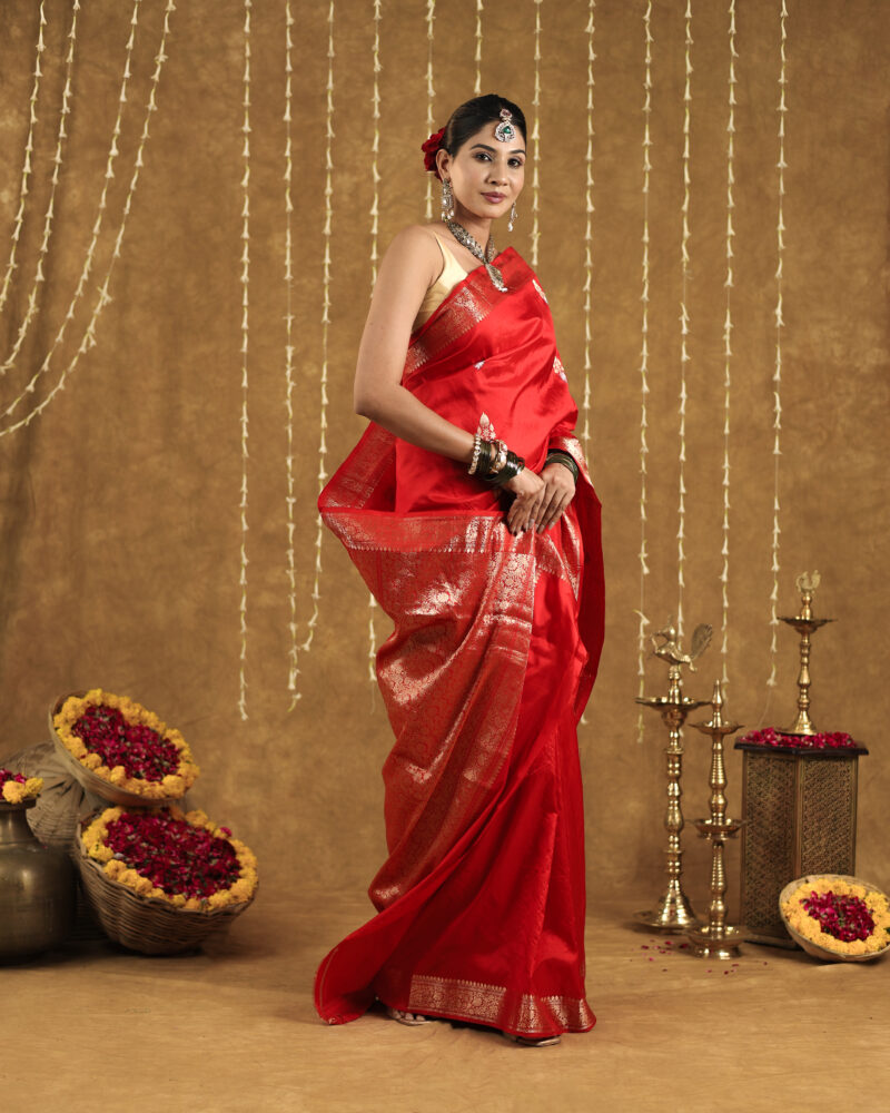 Red Banarasi pure Silk Saree - Image 4