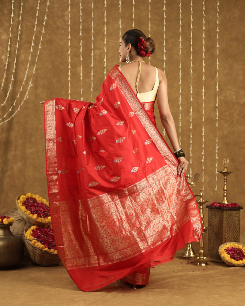 Red Banarasi pure Silk Saree - Image 5