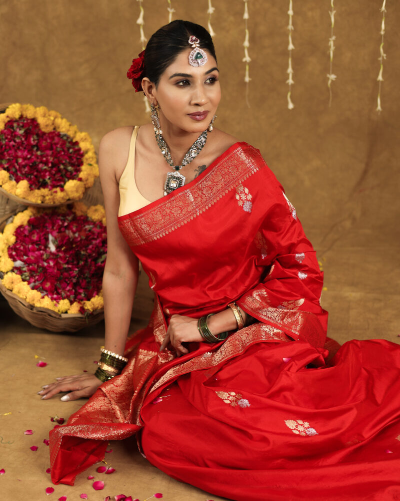 Red Banarasi pure Silk Saree - Image 6