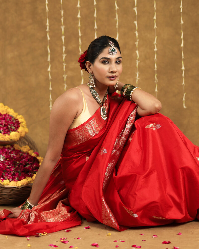 Red Banarasi pure Silk Saree - Image 7