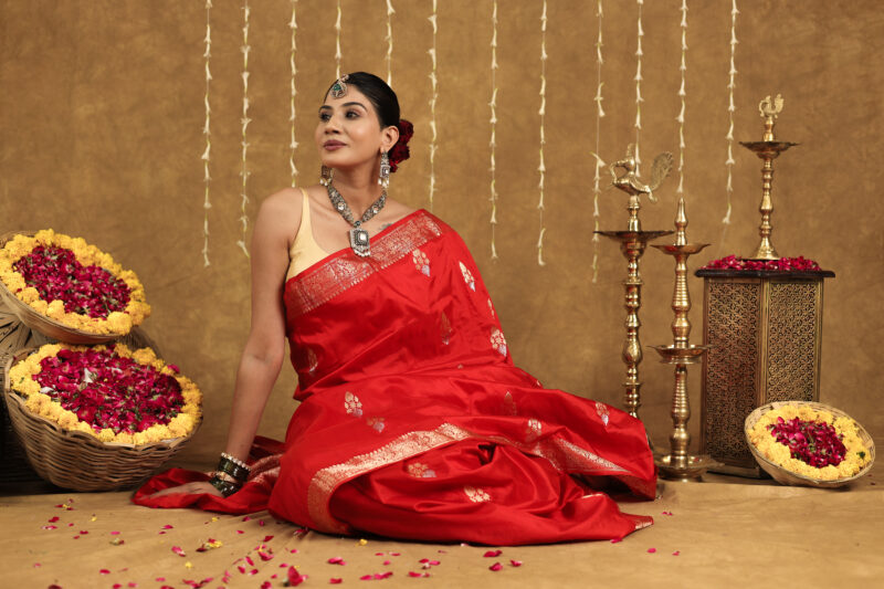 Red Banarasi pure Silk Saree - Image 8