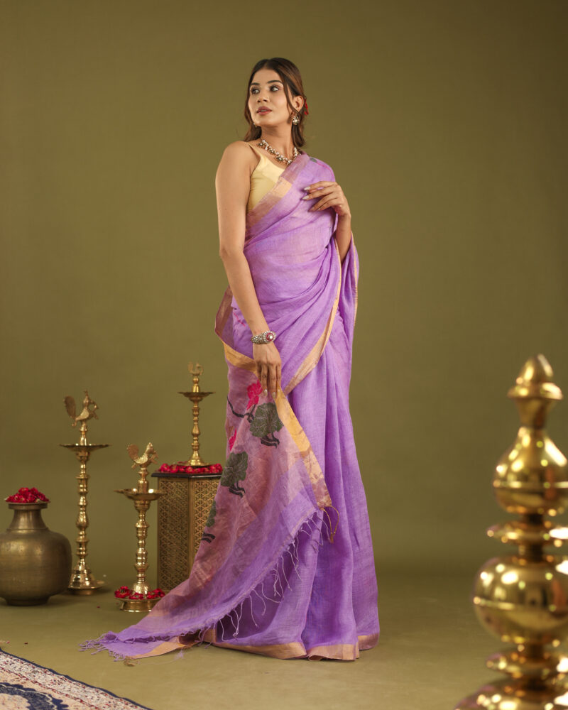 Lilac Banarasi Saree - Image 11