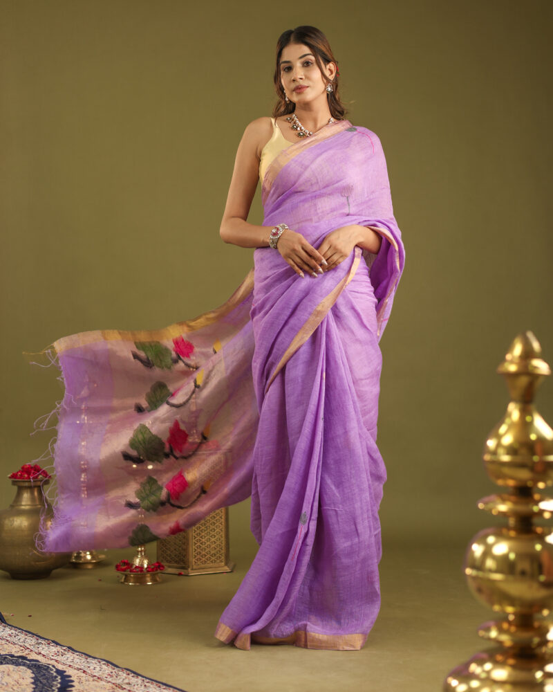 Lilac Banarasi Saree - Image 12