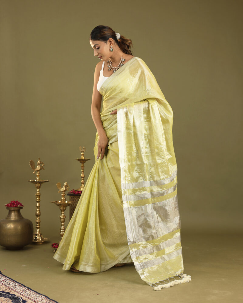 Navya Lime - Tissue Saree In Mul Cotton