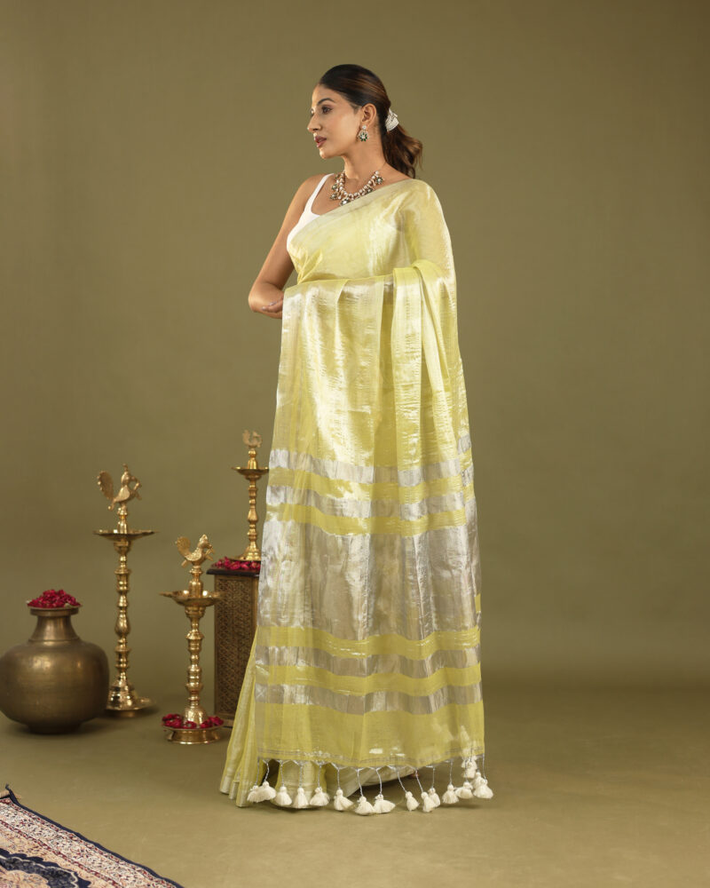 Navya Lime - Tissue Saree In Mul Cotton - Image 2