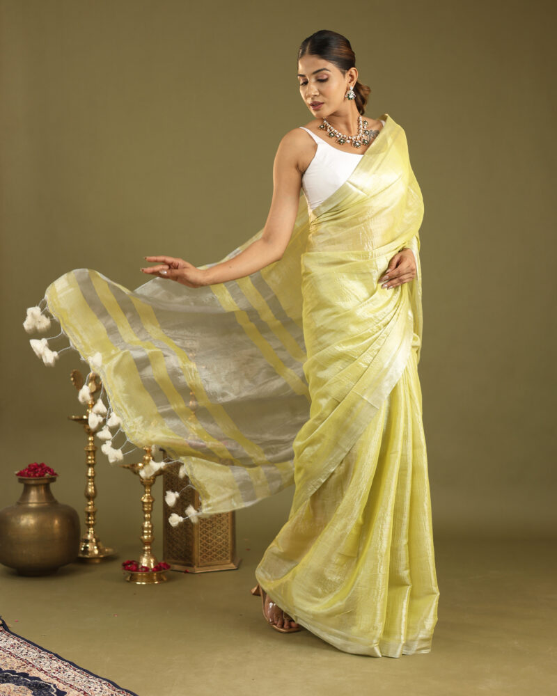 Navya Lime - Tissue Saree In Mul Cotton - Image 3