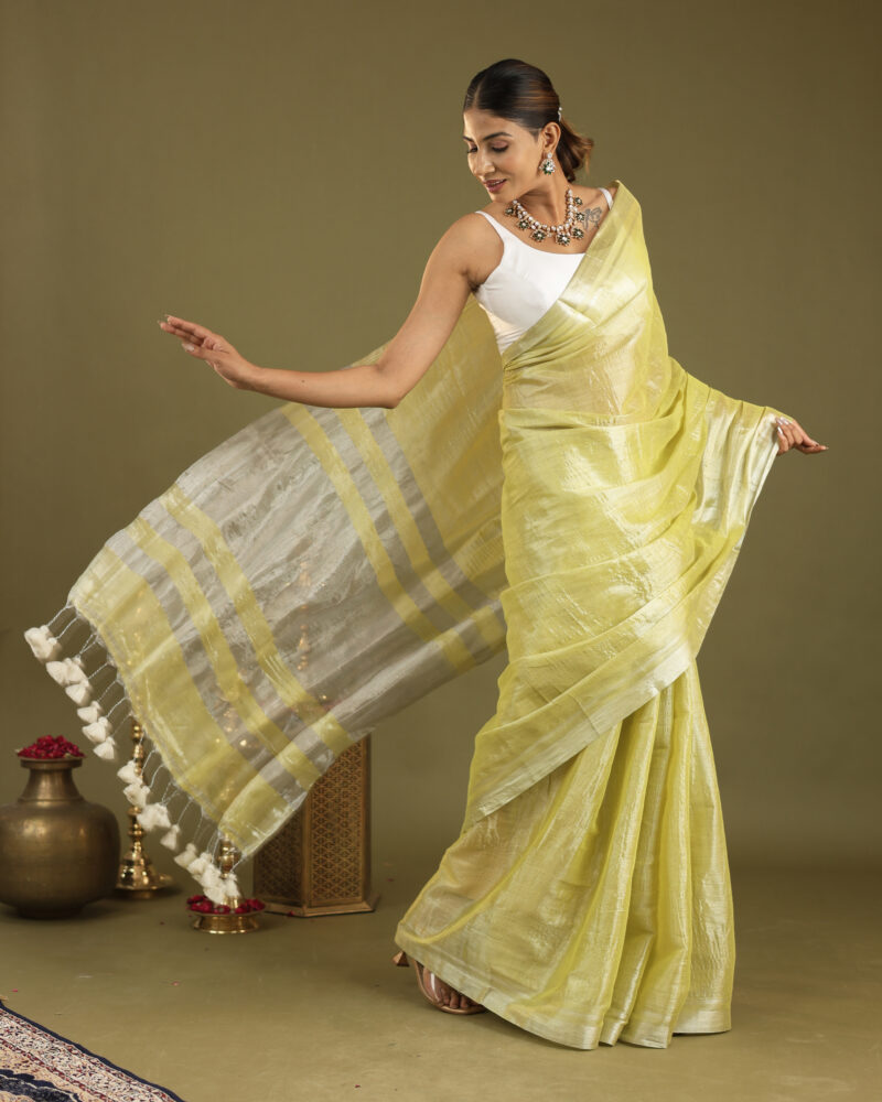 Navya Lime - Tissue Saree In Mul Cotton - Image 4