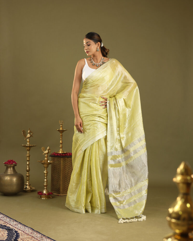 Navya Lime - Tissue Saree In Mul Cotton - Image 5