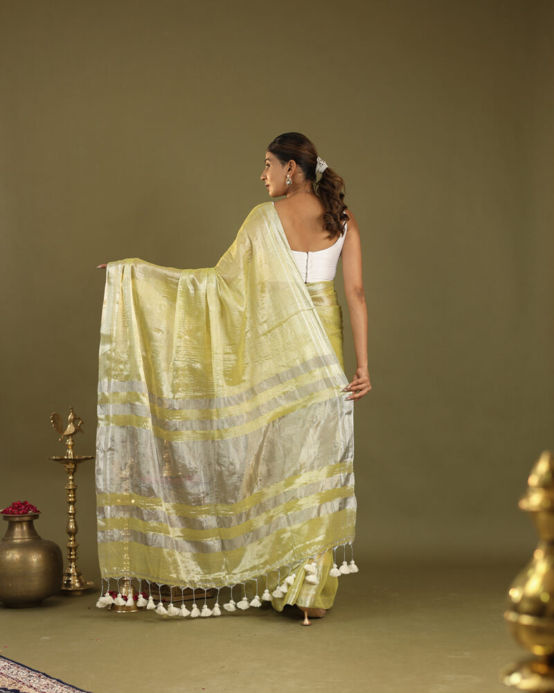 Navya Lime - Tissue Saree In Mul Cotton - Image 13