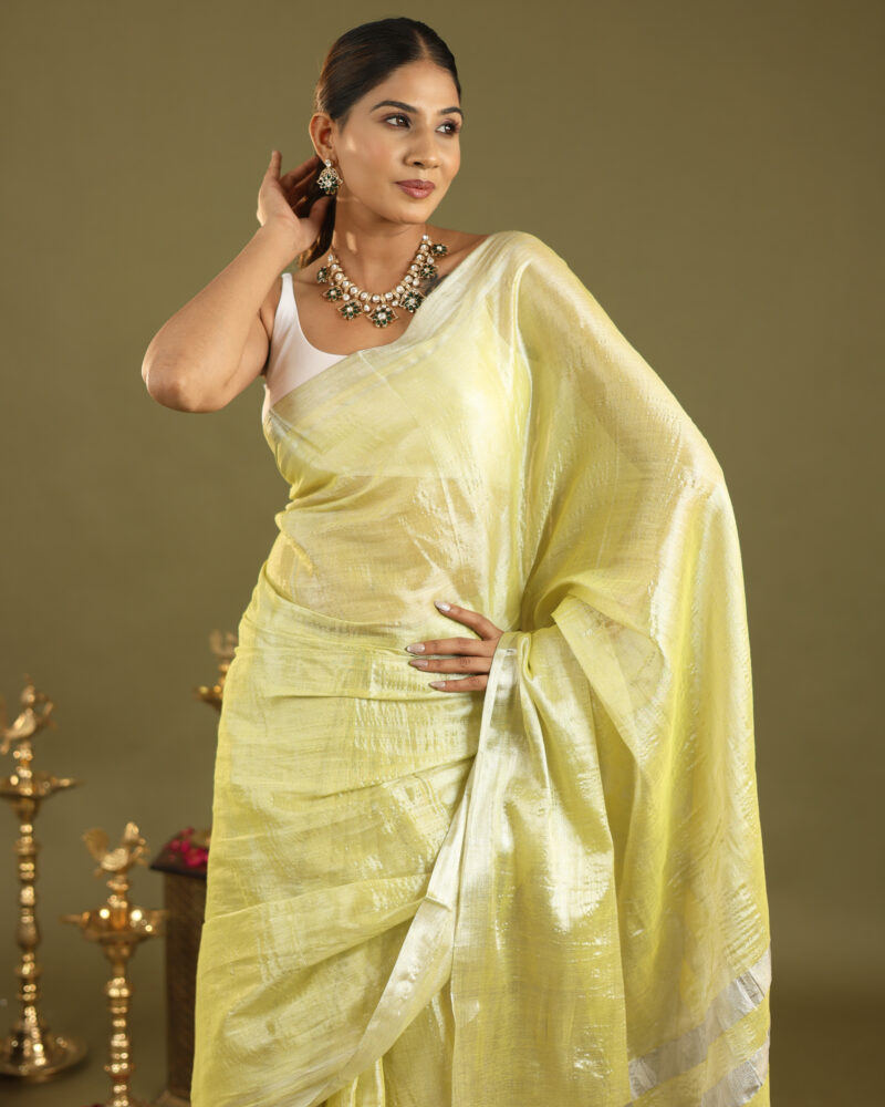 Navya Lime - Tissue Saree In Mul Cotton - Image 12