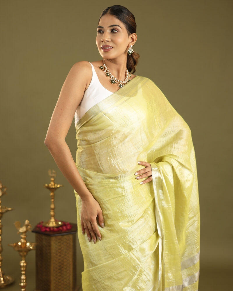 Navya Lime - Tissue Saree In Mul Cotton - Image 11