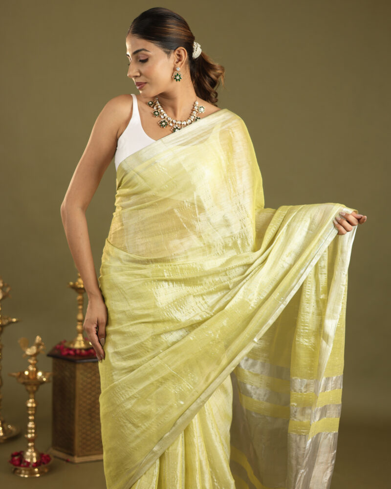 Navya Lime - Tissue Saree In Mul Cotton - Image 10