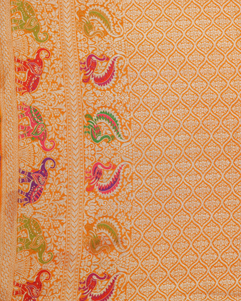 Exclusive Mustard Yellow Pure Khaddi Georgette Banarasi Saree - Image 11